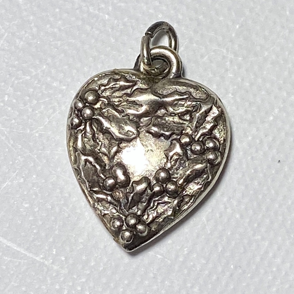 Vintage Victorian Repousse Sterling Heart Charm